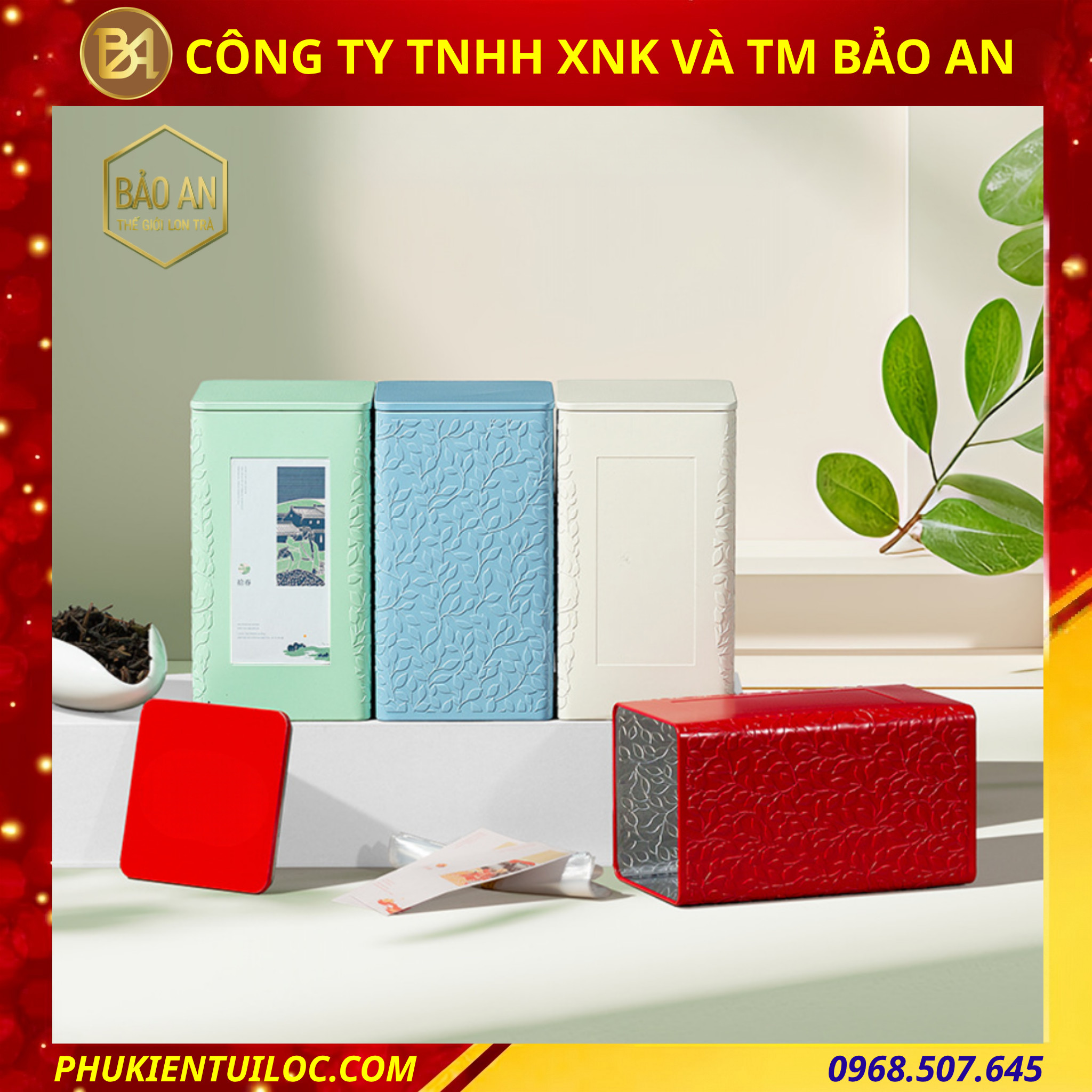 Bộ sưu tập lon trà hoạ tiết vân lá cao cấp