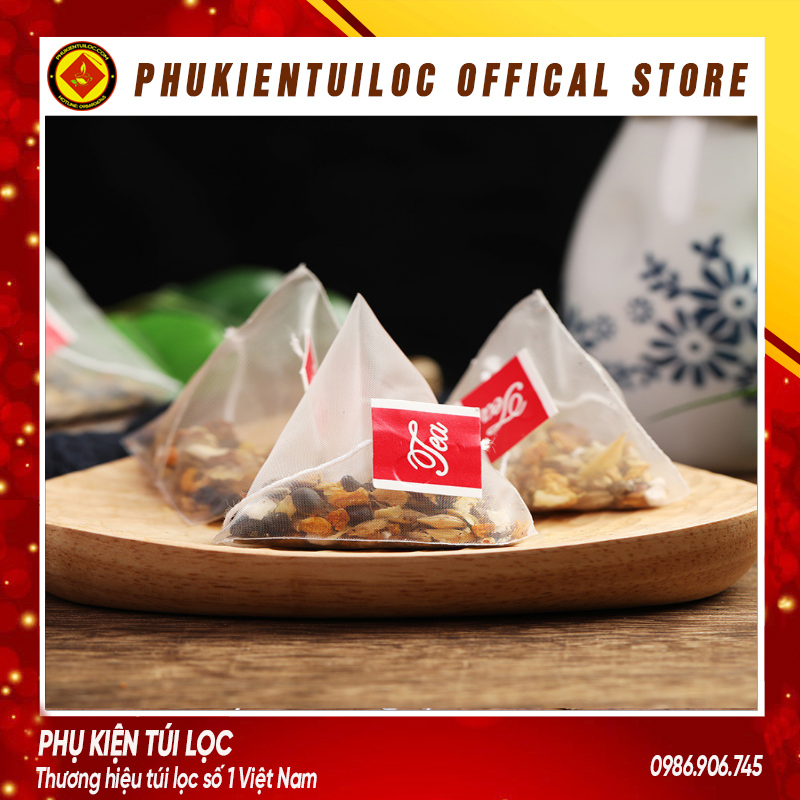 Combo 100 Túi lọc trà, thảo dược lưới tam giác 5.8x7 cm dây nhúng, hàn nhiệt