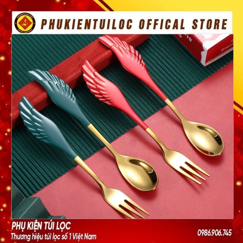 Thìa, dĩa cánh phượng inox 304 pha trà dụng cụ pha cà phê muỗng cafe inox 304 mạ vàng thiết kế hiện đại sáng trọng