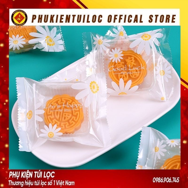 Set 100 Túi đựng bánh cookie/ bánh quy/ trà hoa( túi trắng mờ hoa cúc) nhiều kích thước- Phukientuiloc.com