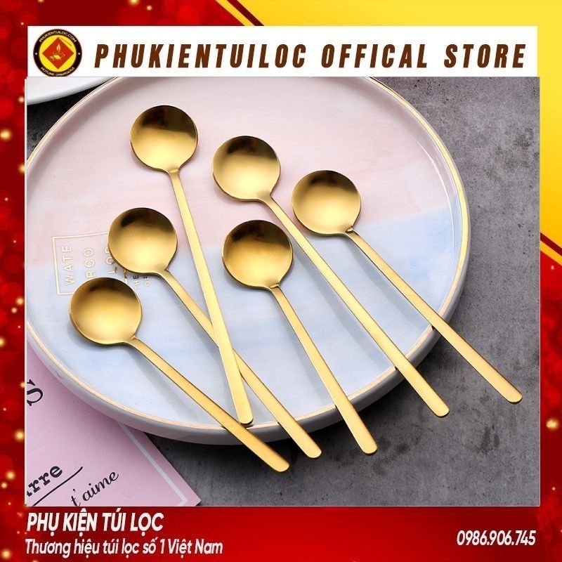 Thìa cafe, muỗng cafe, thìa dài uống trà inox 410, 304 cao cấp, hai màu vàng bạc sang trọng, tinh tế... -Phukientuiloc
