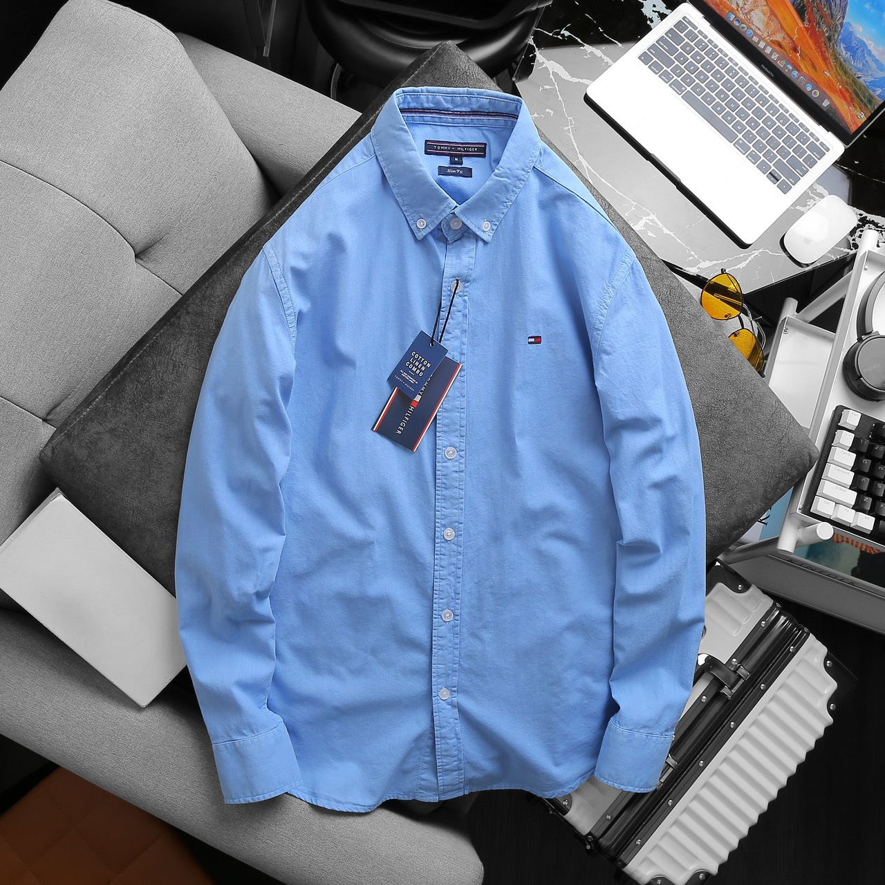 Áo Tommy Hilfiger Essential ShortSleeve Shirt  Blue Size S  Shop Mùa  Xuân
