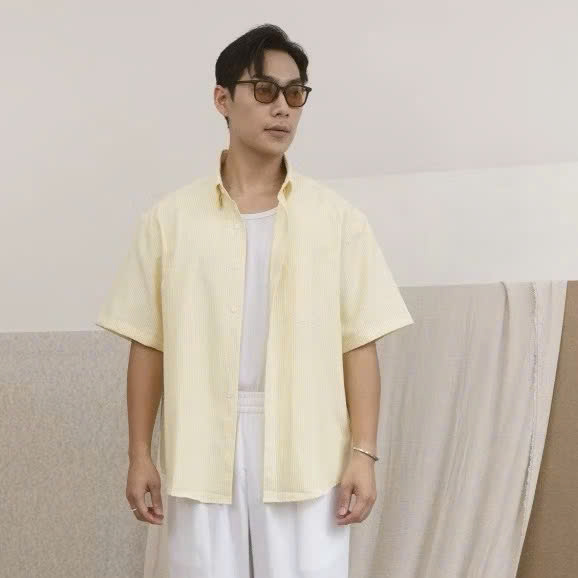 Áo sơ mi tay ngắn unisex chất vải lụa dãn cao cấp