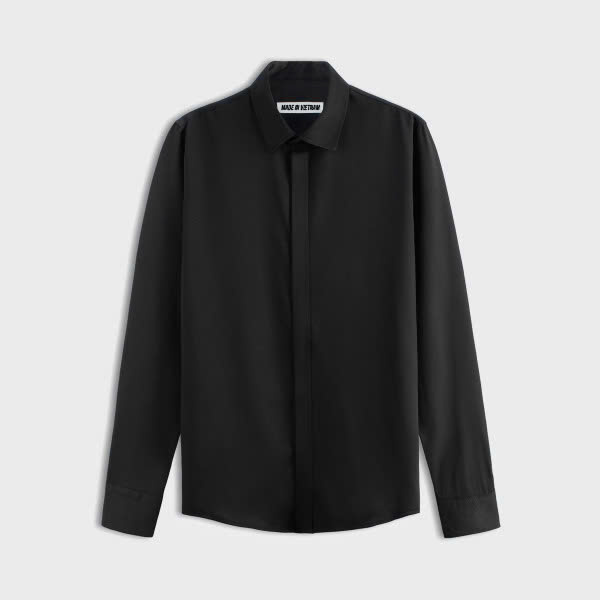 Áo sơ mi dài tay giấu cúc Unisex Basic