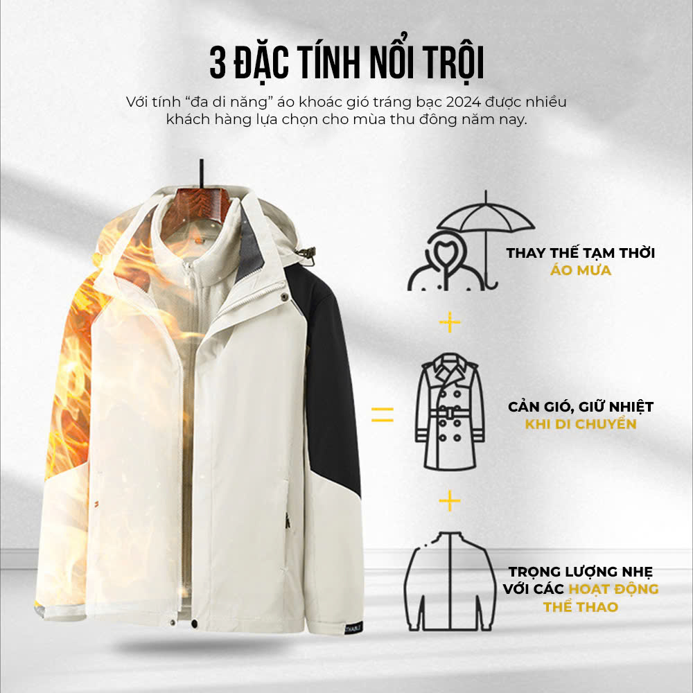 Áo khoác gió cao cấp, 2 lớp chất gió tráng bạc