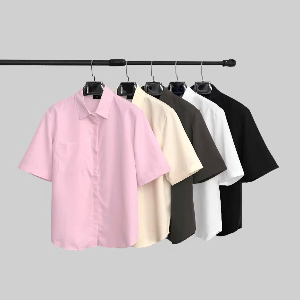 Áo sơ mi tay ngắn unisex chất vải lụa dãn cao cấp