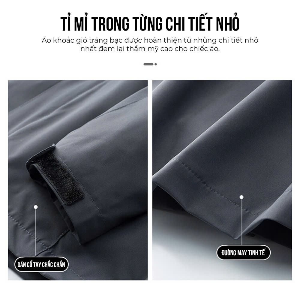 Áo khoác gió cao cấp, 2 lớp chất gió tráng bạc