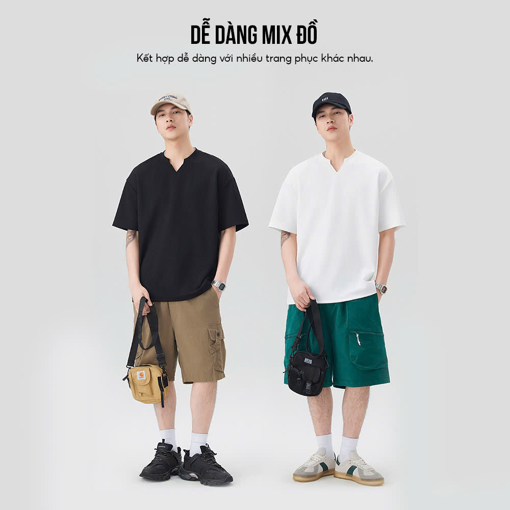 Áo thun gân nam ngắn tay unisex