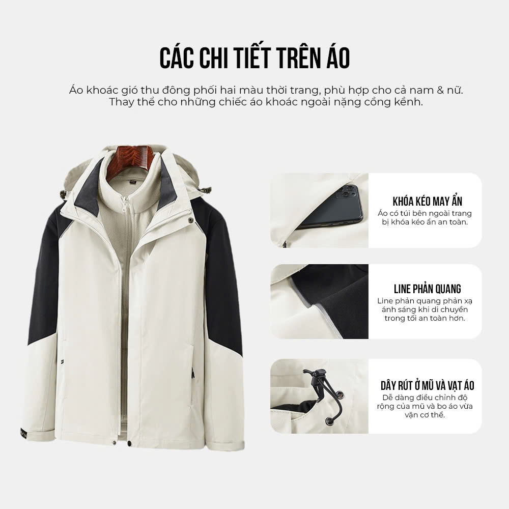 Áo khoác gió cao cấp, 2 lớp chất gió tráng bạc