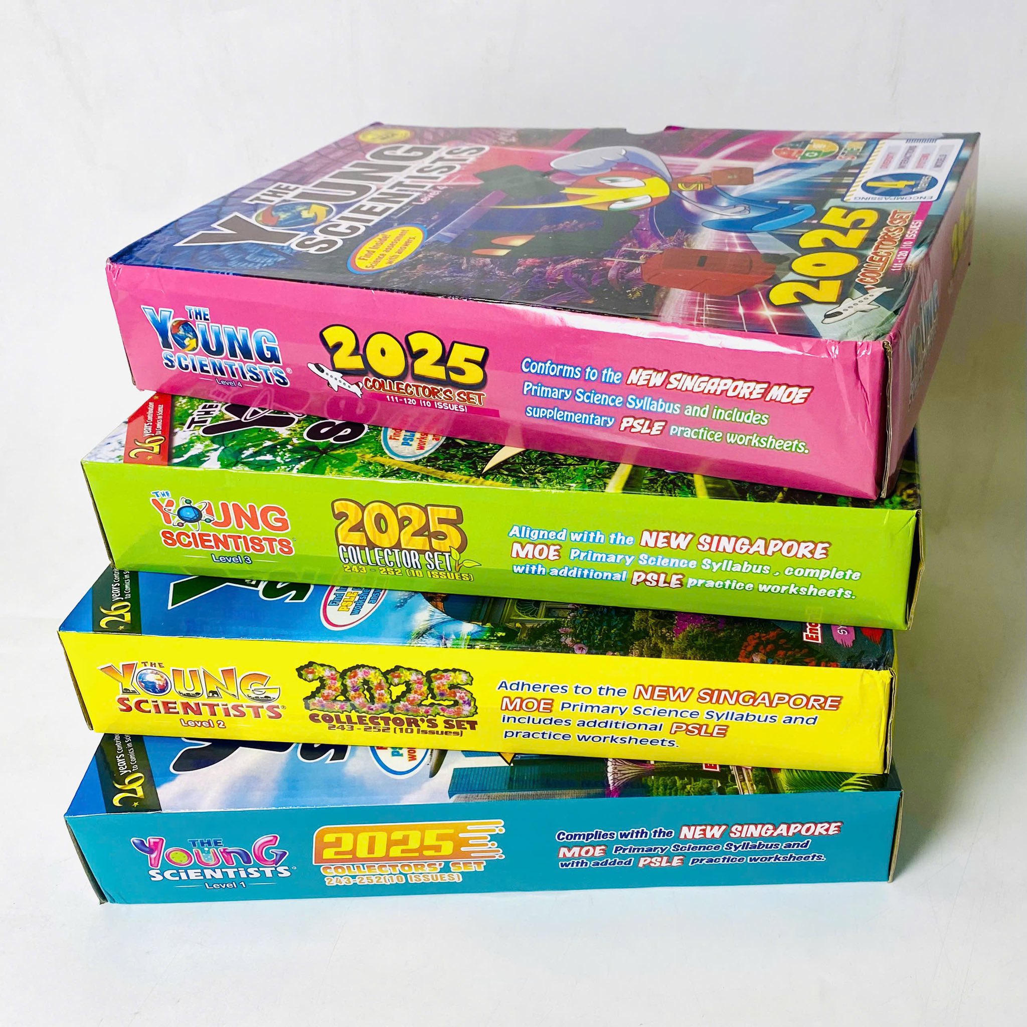 The young scientists 2025 -  4 Boxset tạp chí khoa học tiếng Anh theo chuẩn Singapore MOE (Level 1–4)
