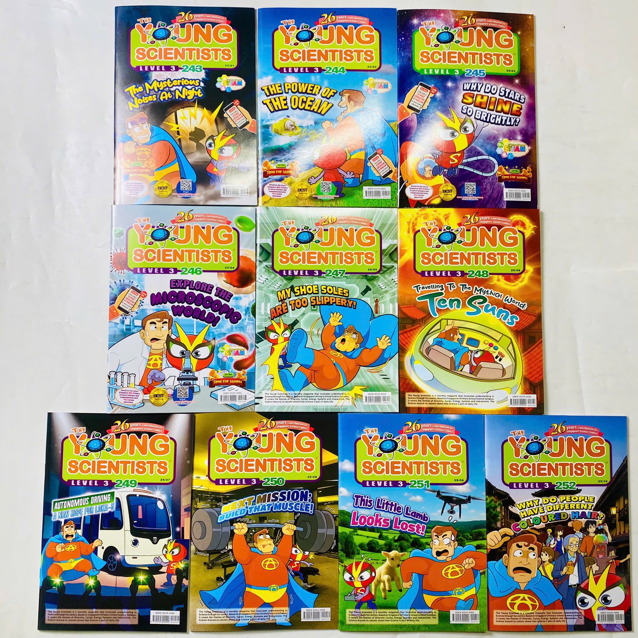 The young scientists 2025 -  4 Boxset tạp chí khoa học tiếng Anh theo chuẩn Singapore MOE (Level 1–4)