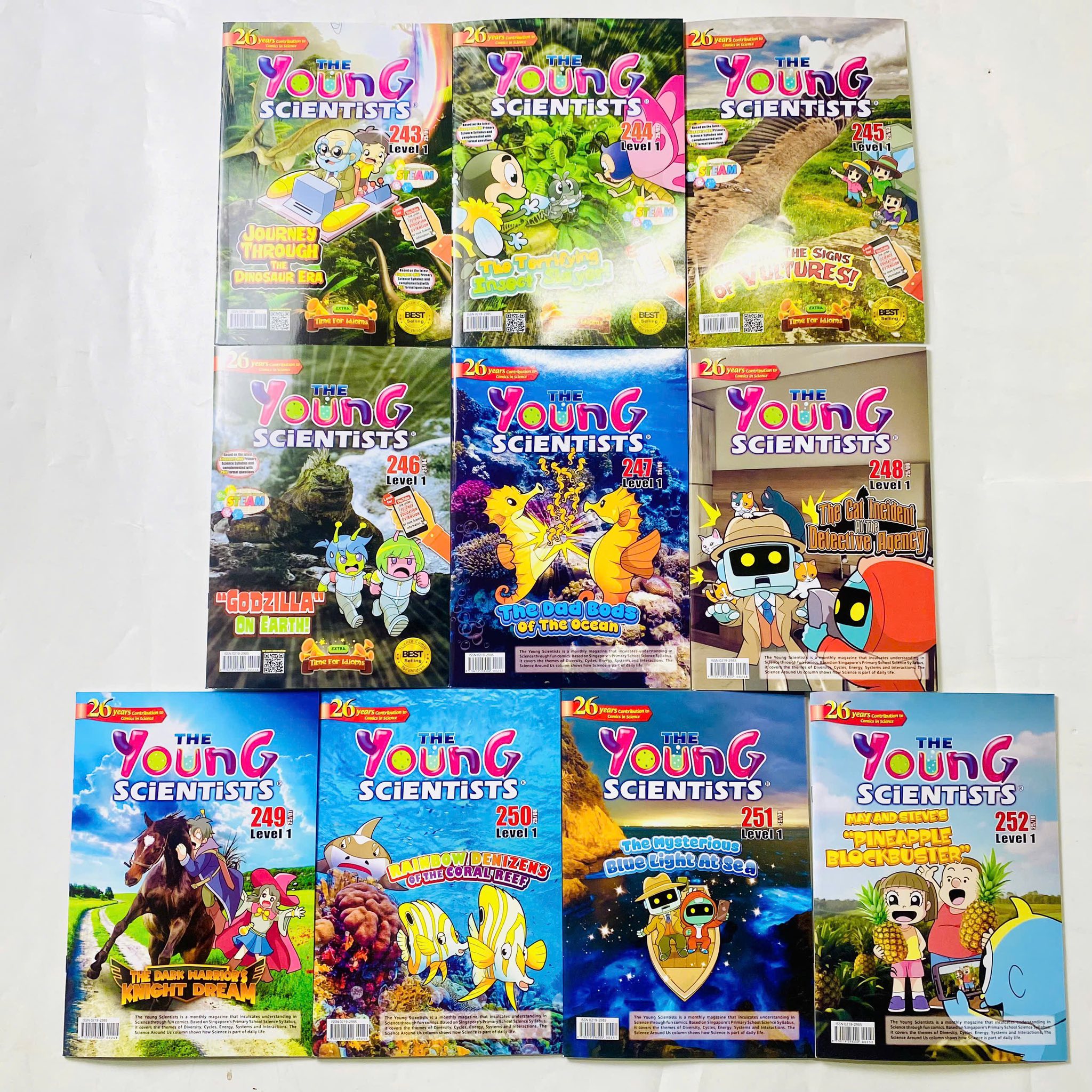 The young scientists 2025 -  4 Boxset tạp chí khoa học tiếng Anh theo chuẩn Singapore MOE (Level 1–4)