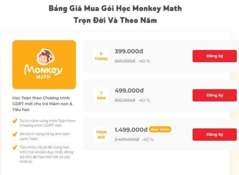 Mmonkey - Ứng dụng học Toán số 1 cho trẻ mầm non và tiểu học - Gói 1 năm