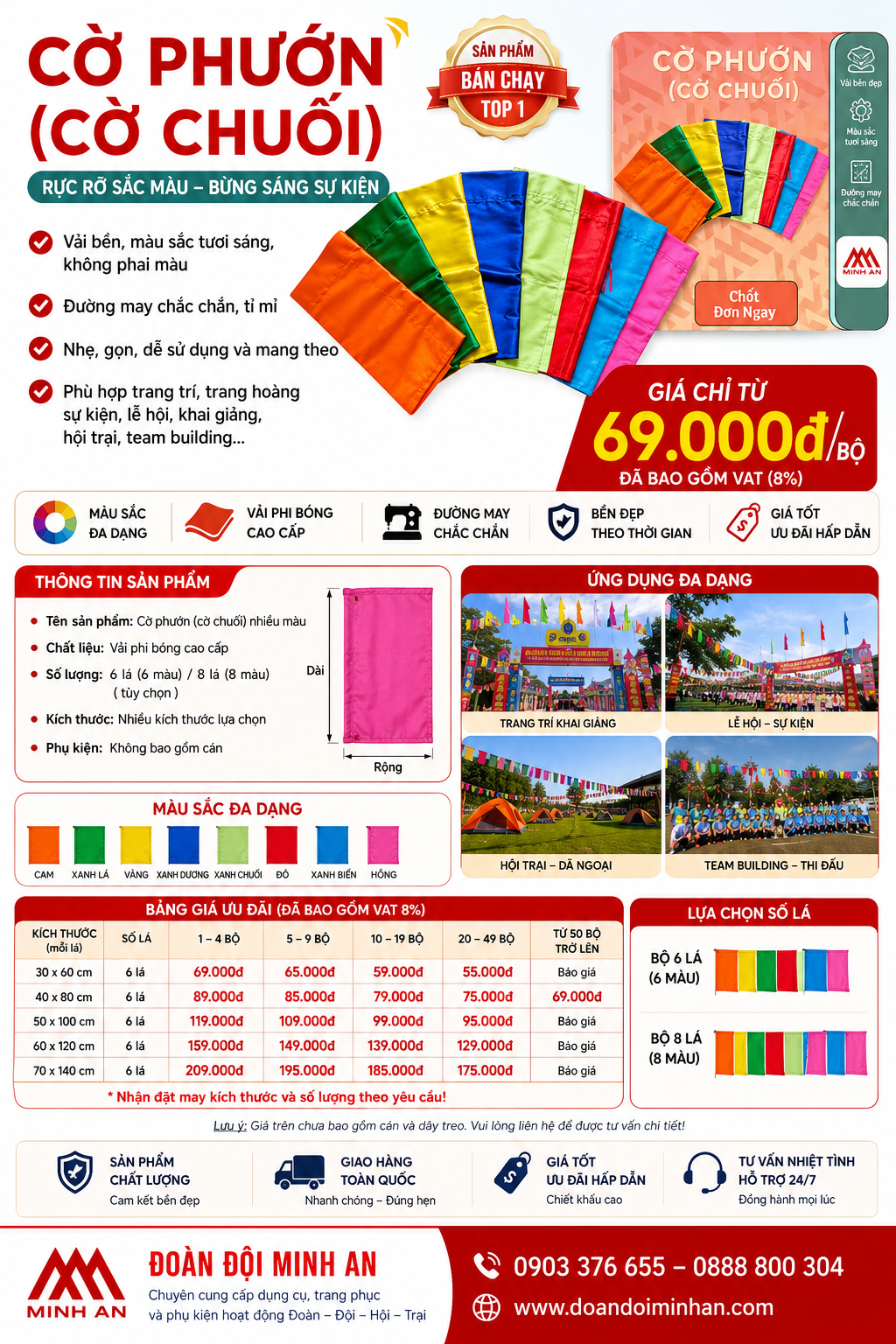 🎏 CỜ PHƯỚN – CỜ CHUỐI NHIỀU MÀU, TRANG TRÍ HỘI TRẠI RỰC RỠ 🎏