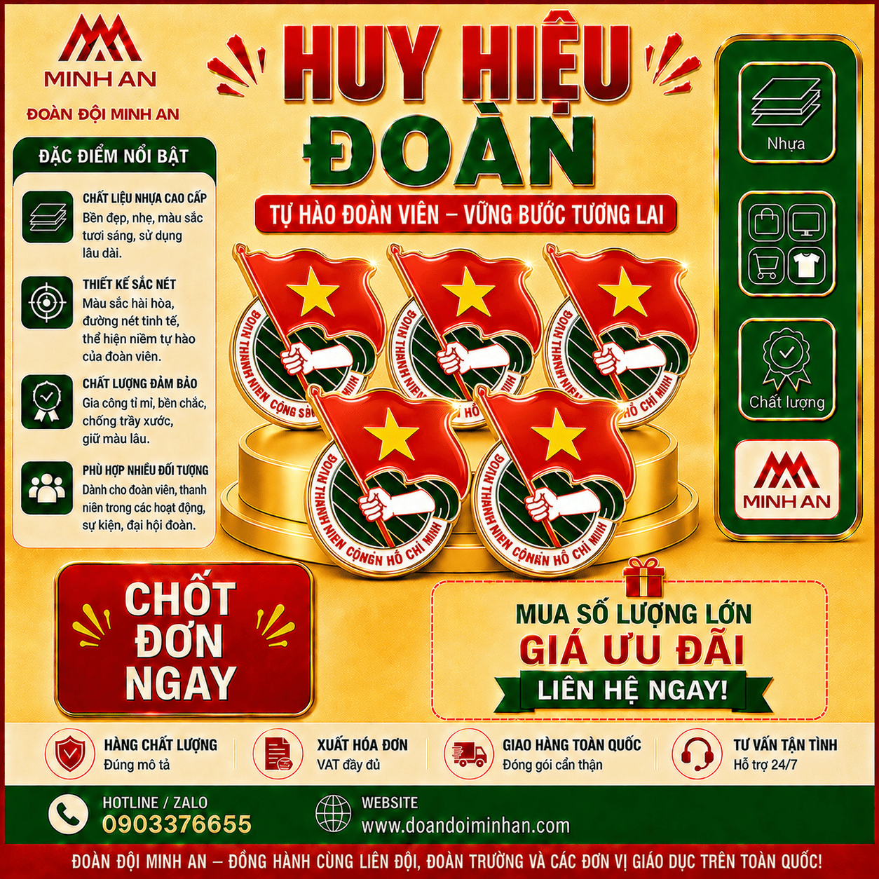 HUY HIỆU ĐOÀN TNCS HCM - NHỰA PHỦ BÓNG