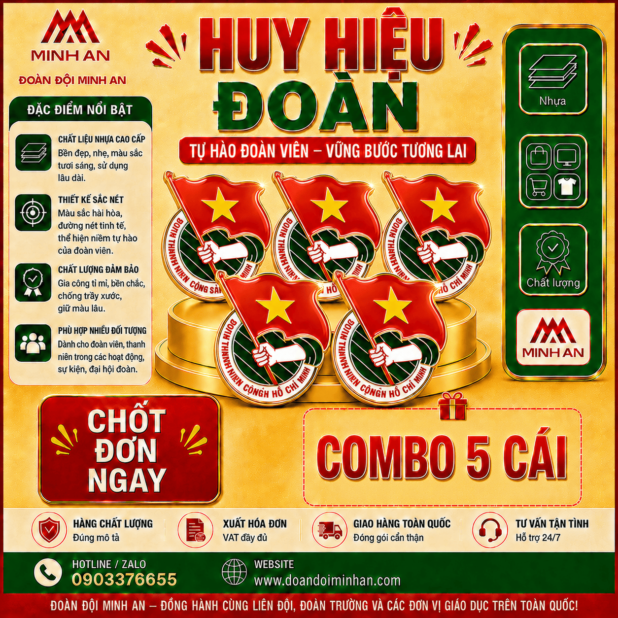 HUY HIỆU ĐOÀN TNCS HCM - NHỰA PHỦ BÓNG