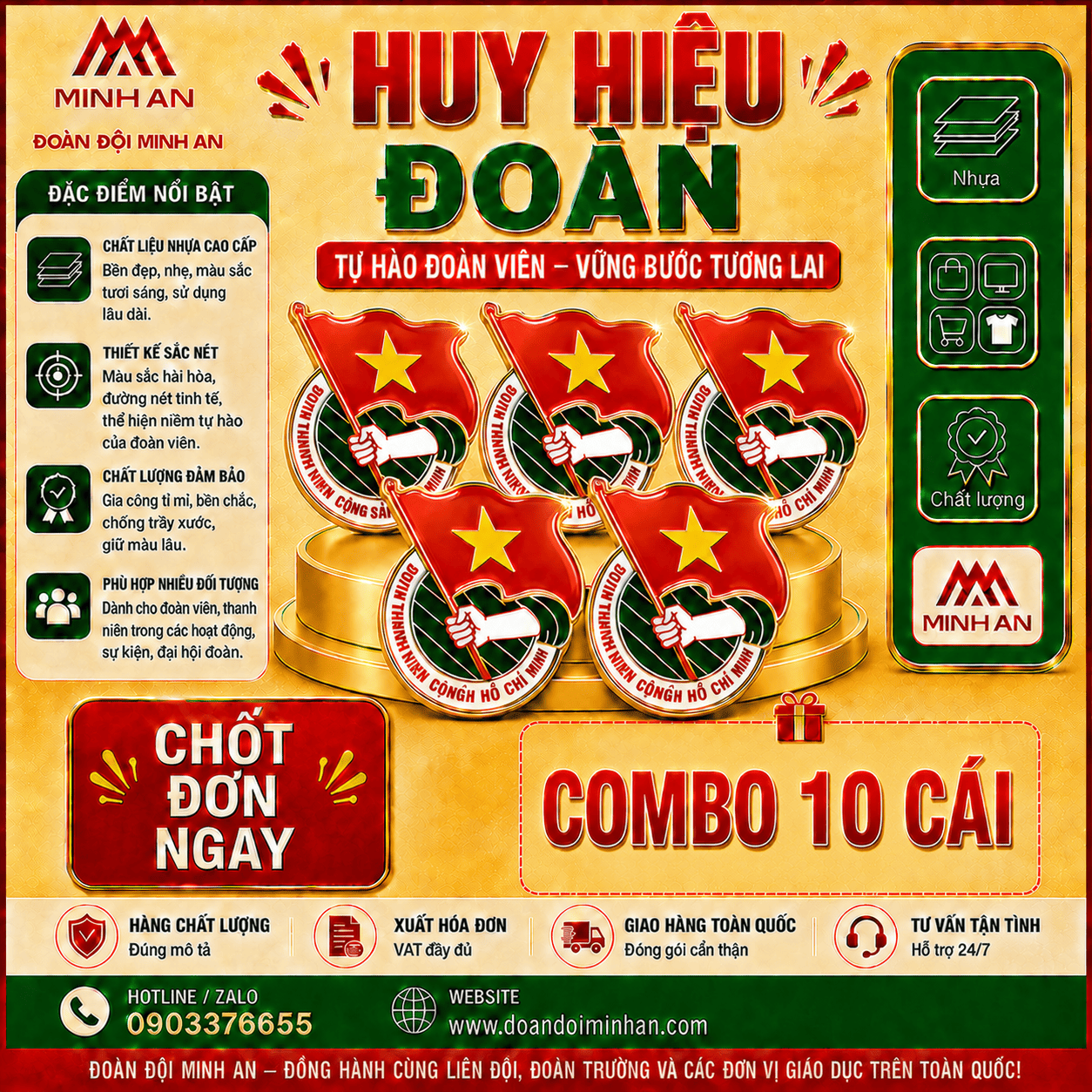 HUY HIỆU ĐOÀN TNCS HCM - NHỰA PHỦ BÓNG