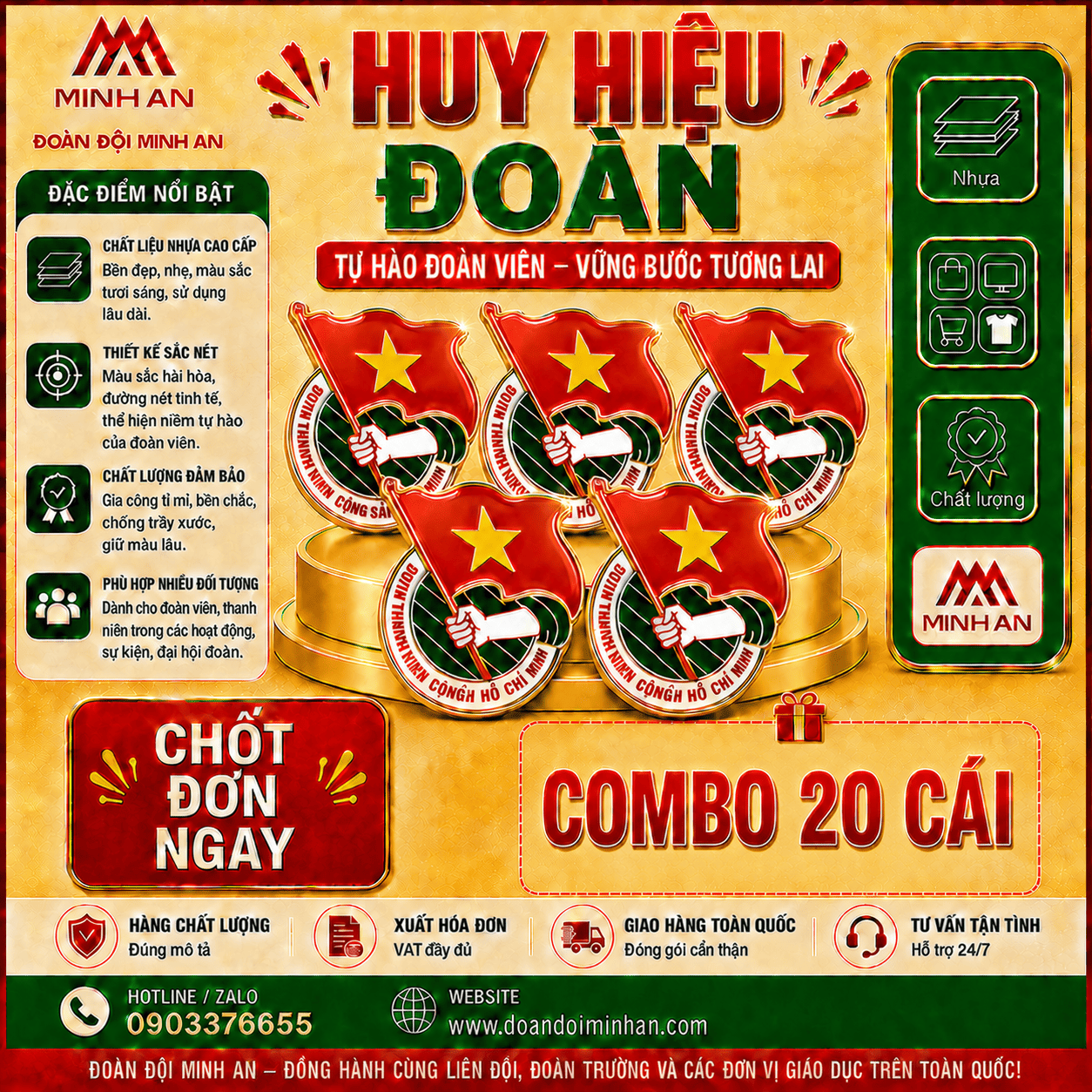 HUY HIỆU ĐOÀN TNCS HCM - NHỰA PHỦ BÓNG
