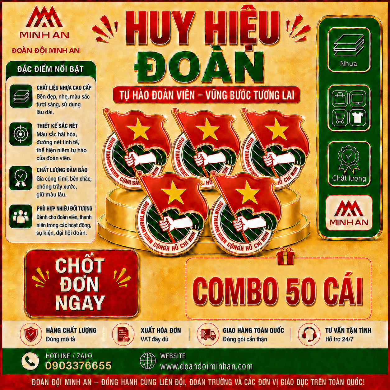 HUY HIỆU ĐOÀN TNCS HCM - NHỰA PHỦ BÓNG