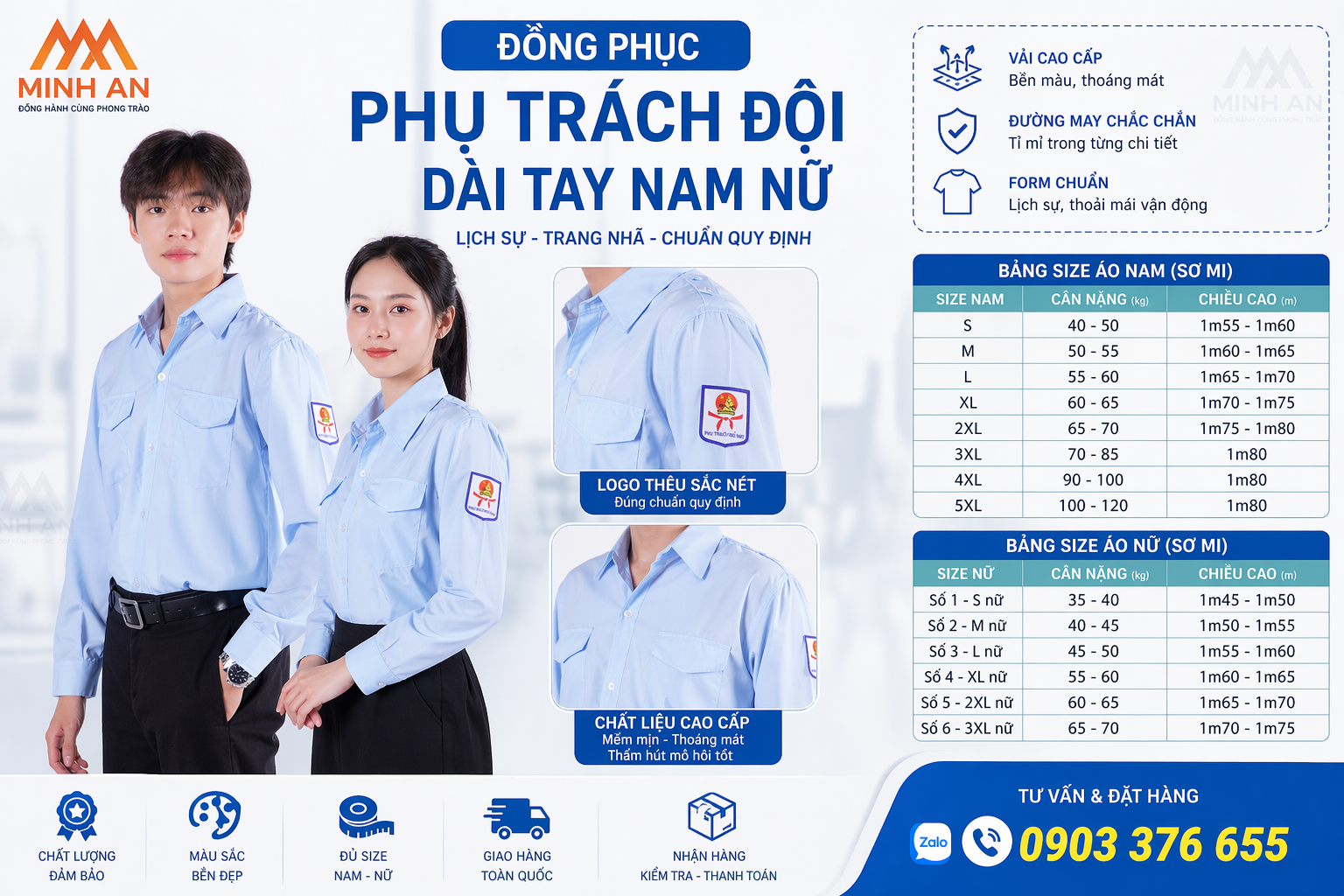 ĐỒNG PHỤC PHỤ TRÁCH ĐỘI DÀI TAY NAM – NỮ