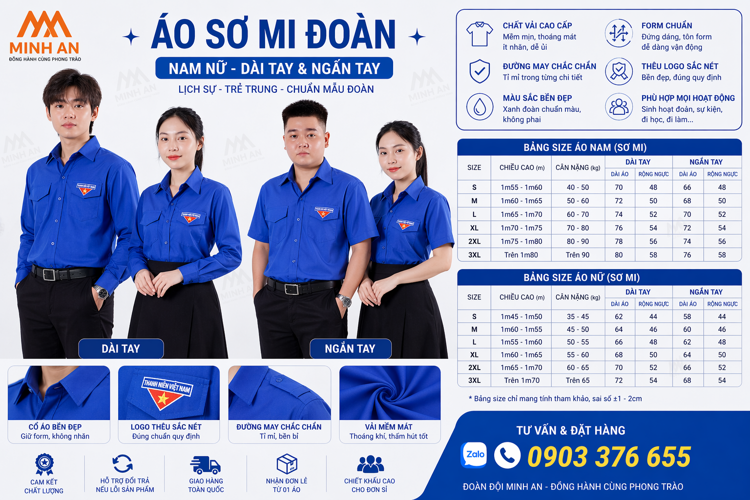 Áo Đồng Phục Đoàn Nam Nữ Chính Quy