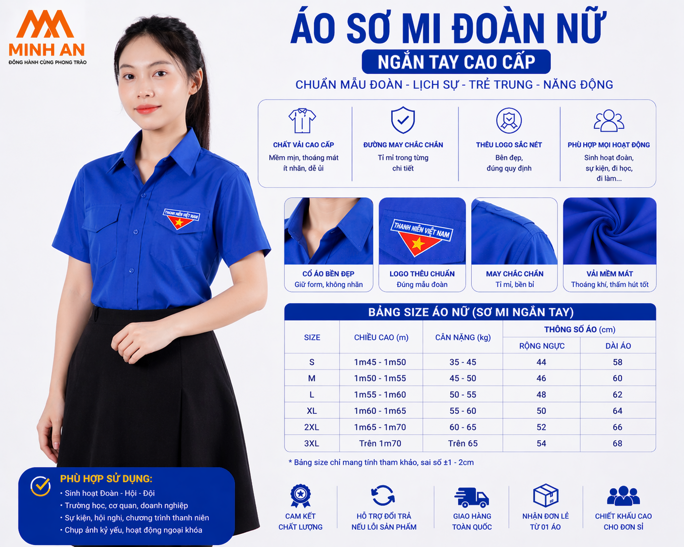Áo Đồng Phục Đoàn Nam Nữ Chính Quy