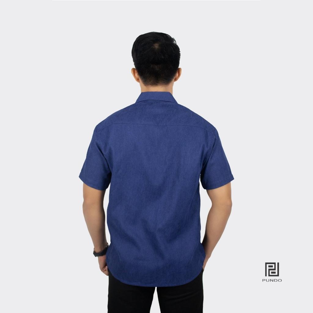 Áo Sơ Mi Nam Đi Biển Tay Ngắn Màu Xanh Đen PUNDO Cổ Bẻ Chất Nhung Tăm Cao Cấp ASMPD333