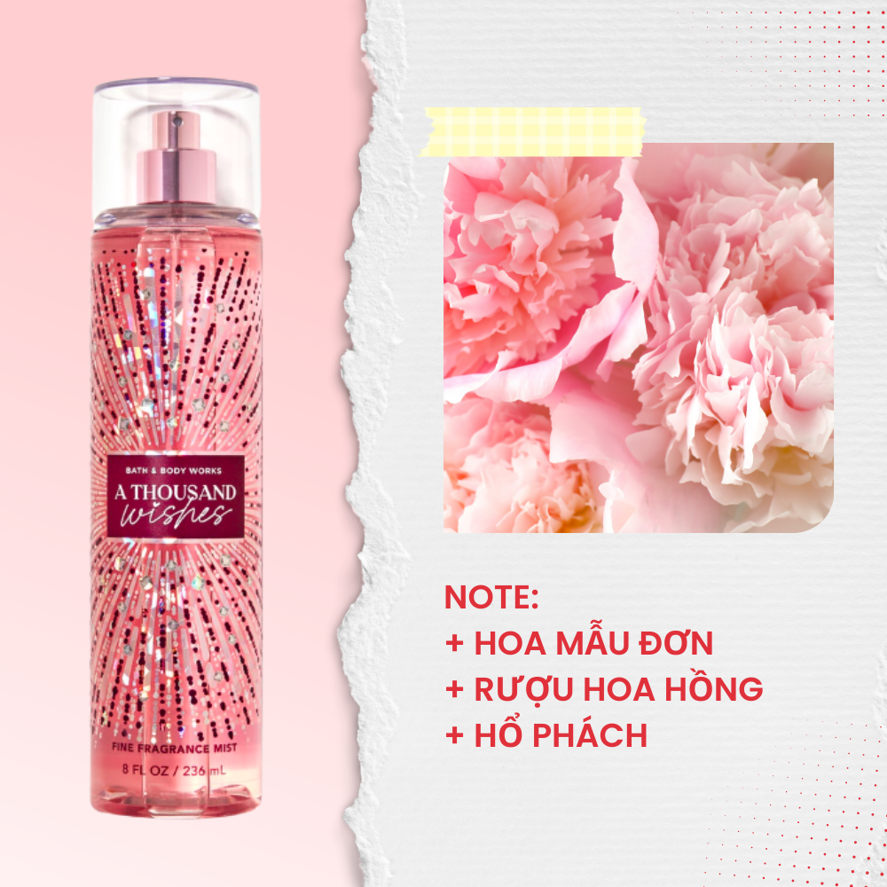 Body Mist A Thousand Wishes - Xịt Khử Mùi Toàn Thân Body Mist Bath And Body  Works Mỹ 236ml