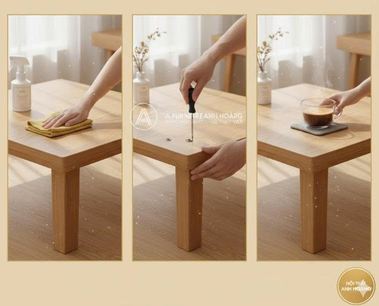 Bí quyết giữ bàn gỗ ngồi bệt luôn bền đẹp như mới sau nhiều năm sử dụng
