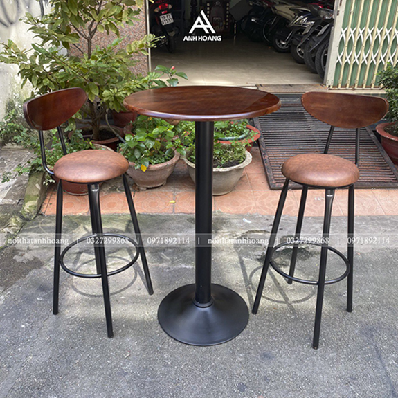 Bộ bàn ghế cafe quầy bar ghế cao 75, bàn cao 110cm màu nâu đỏ PU ...