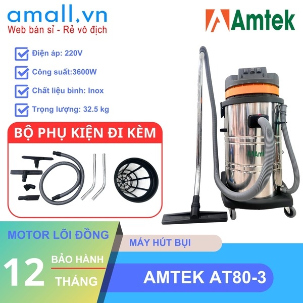 Chi tiết về máy hút bụi khô ướt Model AT80-3, hiệu Amtek: Có đáng mua?