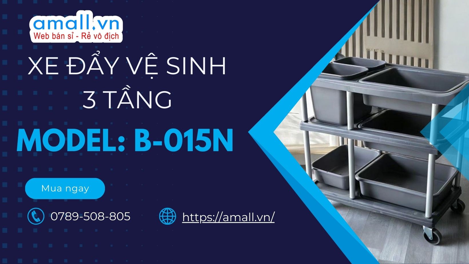 Xe Đẩy Vệ Sinh 3 Tầng Model B-015N - Giải Pháp Thu Gom Bát Đĩa Tối Ưu Cho Bếp Công Nghiệp
