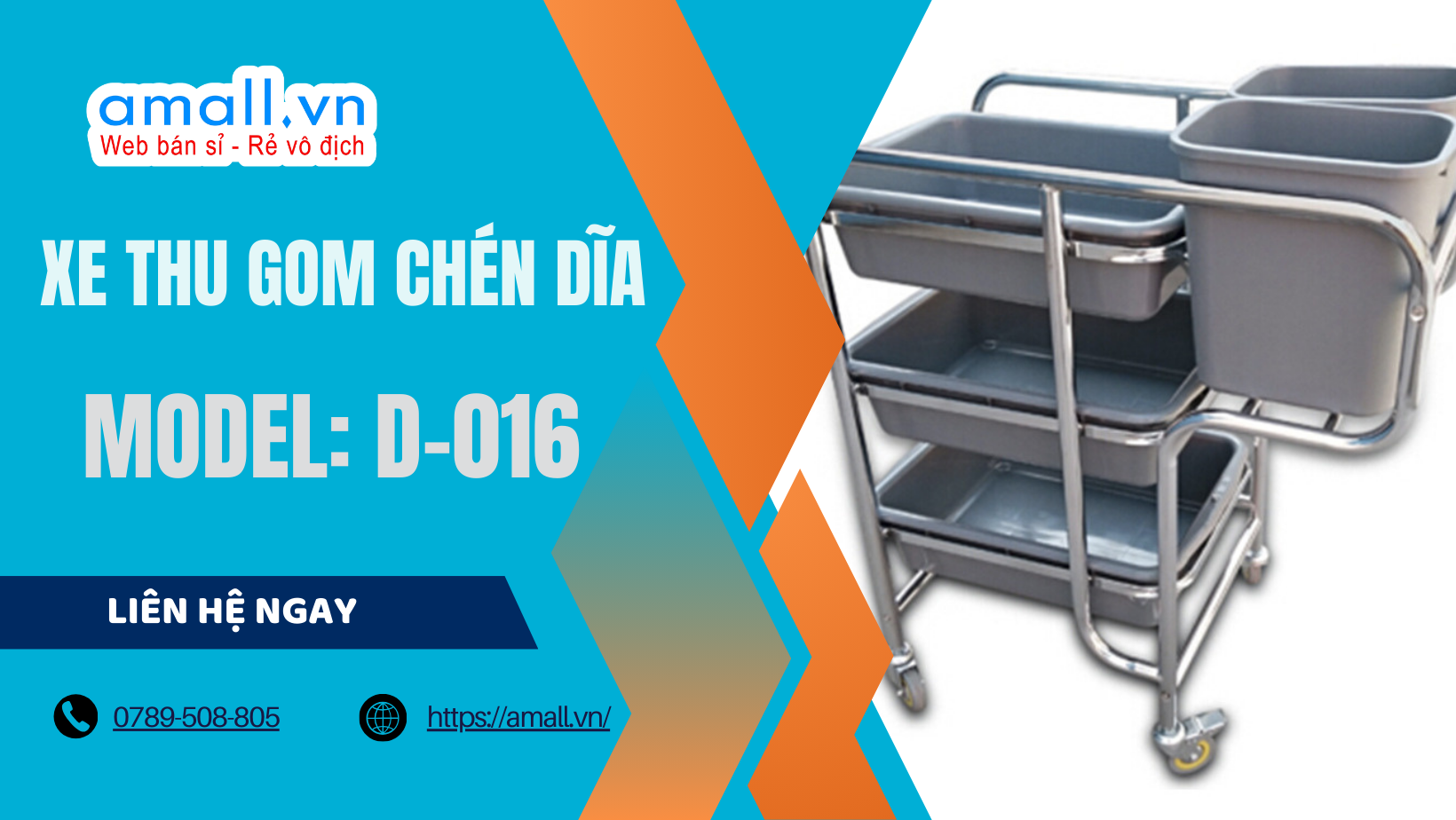 Xe Thu Gom Chén Dĩa Nhà Hàng D-016 - Thiết Bị Thu Gom Bát Đĩa Chuyên Nghiệp Cho Nhà Hàng, Khách Sạn