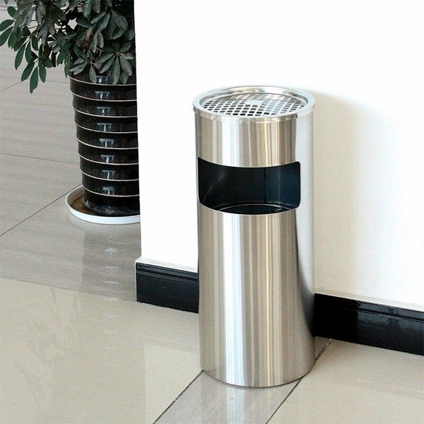 Thùng rác inox gạt tàn tròn 250 x 610