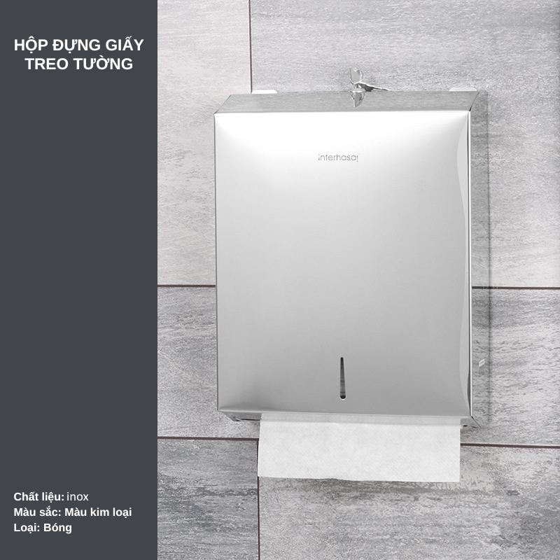 Hộp đựng giấy lau tay treo tường inox Interhasa HSD-228