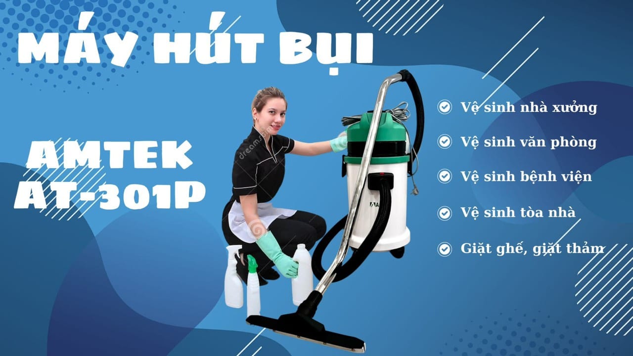 Máy hút bụi công nghiệp khô và ướt Amtek AT-301P thùng nhựa