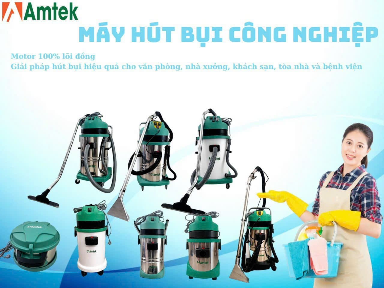 Máy hút bụi công nghiệp khô và ướt Amtek AT-602 ( 60L 2 Motor )