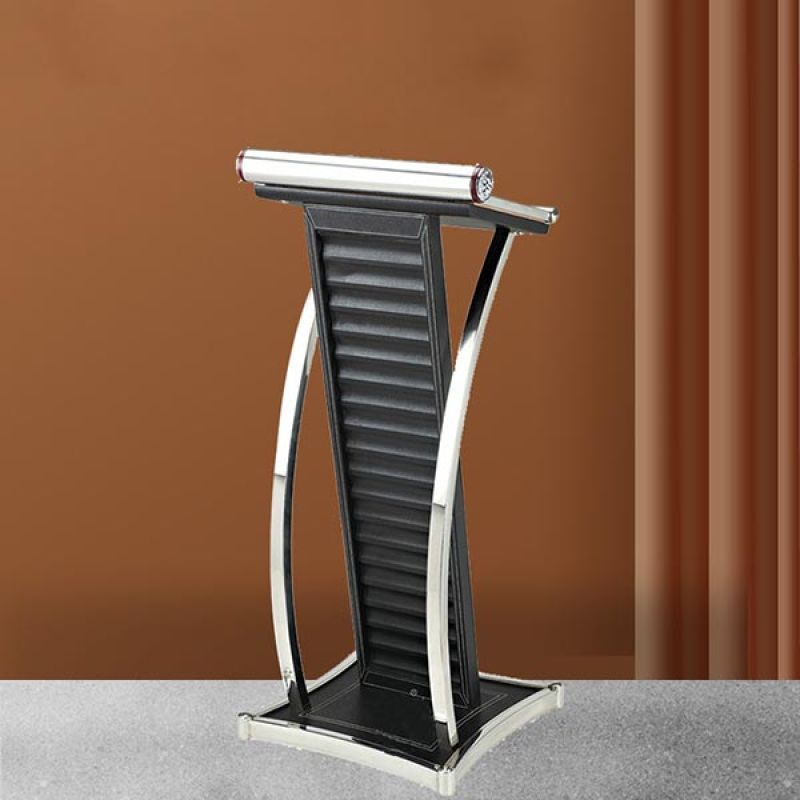 Bục Phát Biểu Thân Bọc Da Viền Inox Trắng