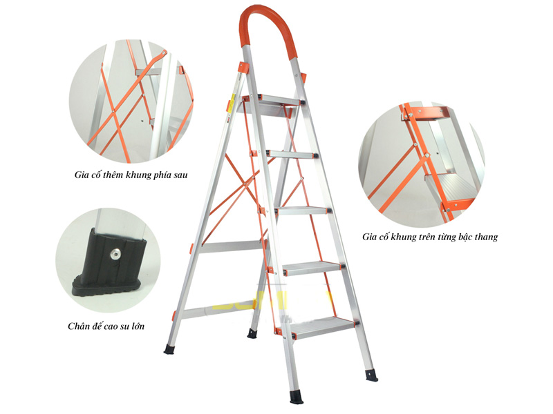 Thang Nhôm Ghế Siêu Nhẹ Dành Cho Gia đình 2 Thang ghế gia đình 5 bậc SUMIKA SK 305, 1.68 Mét