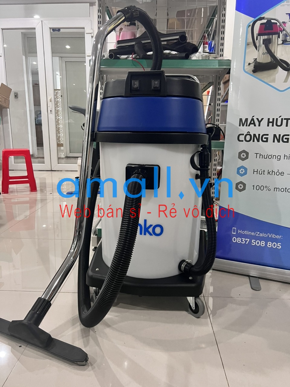 Máy hút bụi công nghiệp khô ướt 60 Lít Hiệu Anko thùng nhựa, Model: AS60-2BP