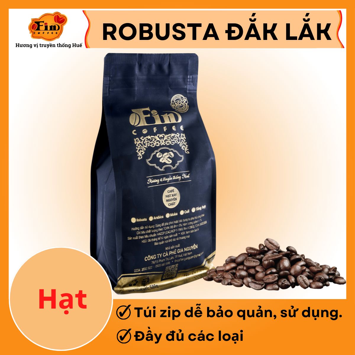 CÀ PHÊ ROBUSTA ĐẮK LẮK- RANG MỘC NGUYÊN CHẤT, Pha phin, Pha máy, pha thủ công đậm đà, thơm nồng, hậu vị đắng dài từ Fin Coffee, Gu mạnh.