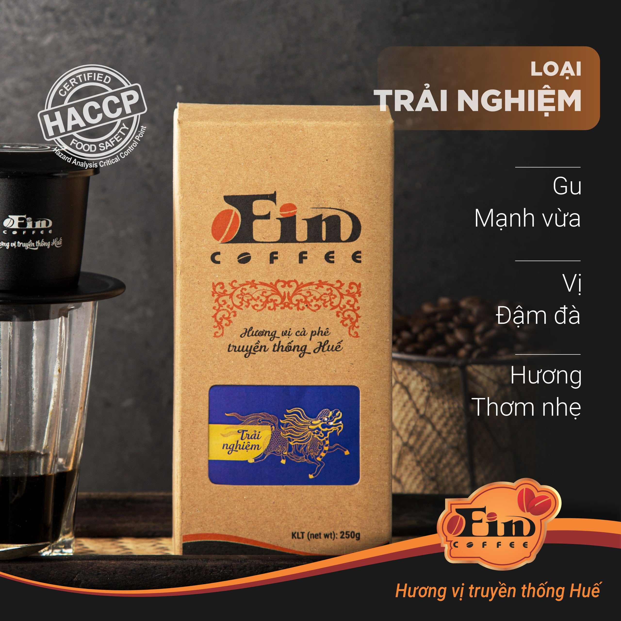 Quà tặng cà phê đặc sản Huế- Tứ Linh Trải Nghiệm, cà phê pha phin gu mạnh vừa.