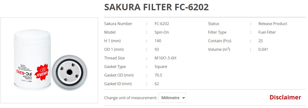 Lọc dầu vặn răng Sakura FC-6202