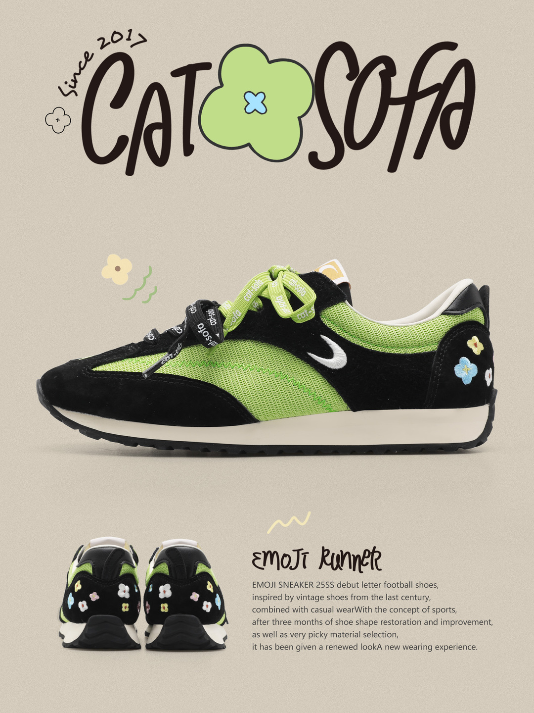 Giày Cat & Sofa Emoji Runner Green Black 2025