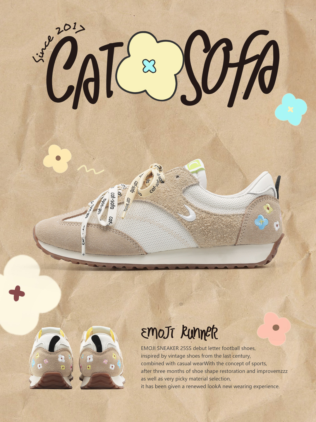Giày Cat & Sofa Emoji Runner Beige Kaki 2025