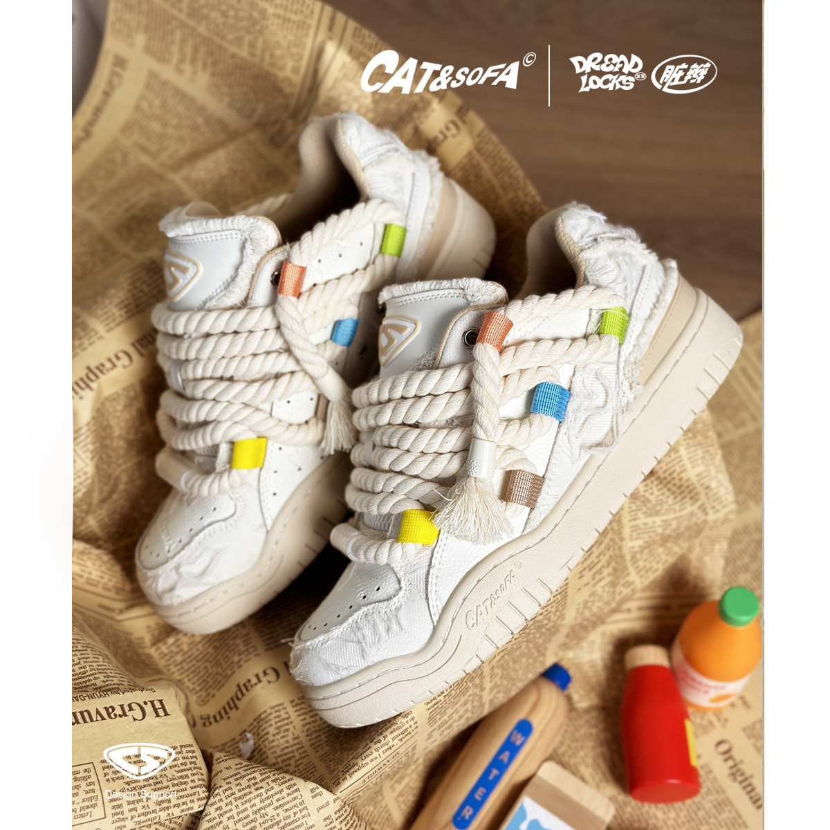 Giày Cat & Sofa Destruction Lace Cream Beige