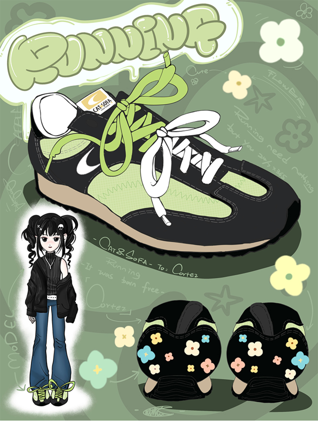 Giày Cat & Sofa Emoji Runner Green Black 2025