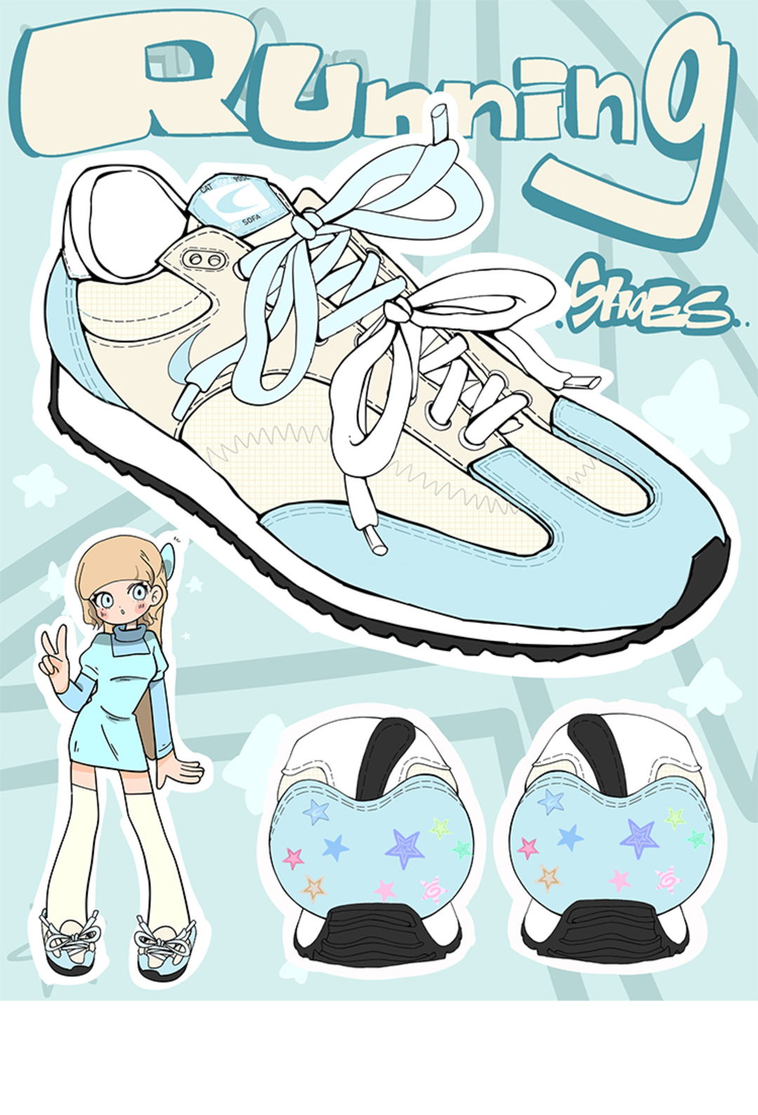 Giày Cat & Sofa Emoji Runner Light Blue 2025