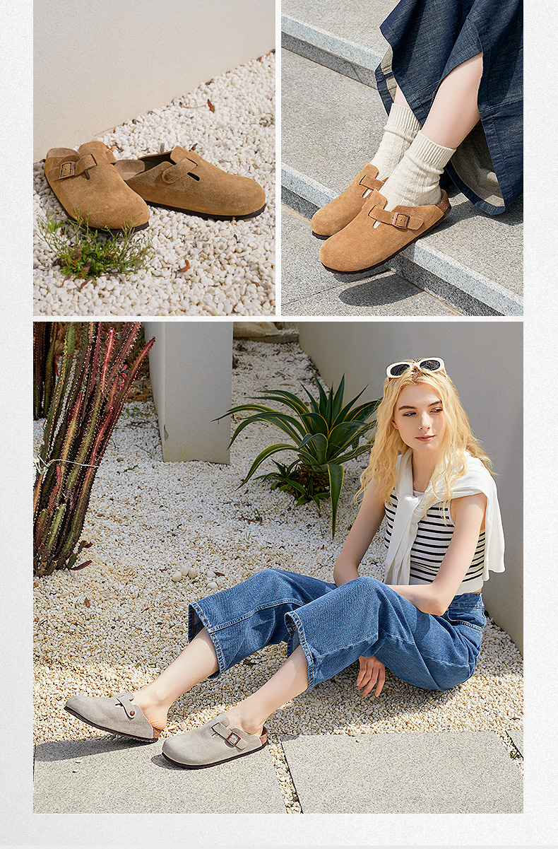 Dép Devo Life Boston Clogs Suede Leather