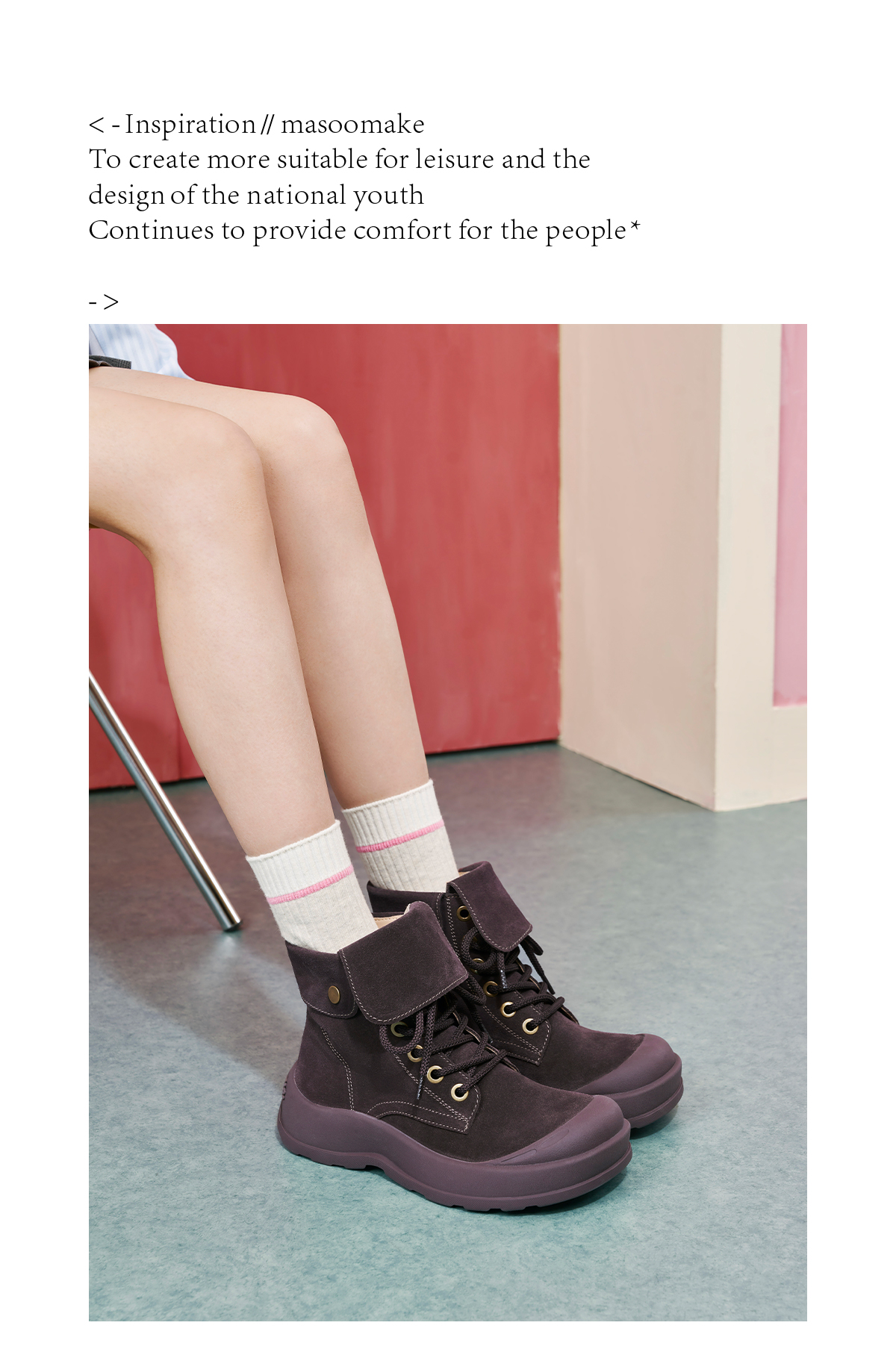 Giày MASOOMAKE Leather Big Head Boots Raspberry